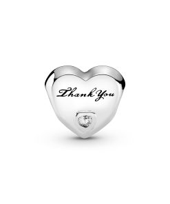 Thank you heart silver charm with clear cubic zirconia