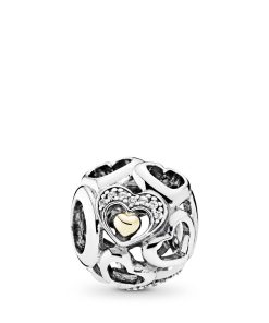 Heart silver charm with 14k and clear cubic zirconia