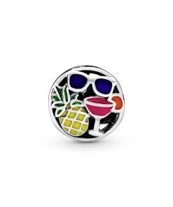 Holiday charm in sterling silver with purple. orange. yellow. pink and green enamel