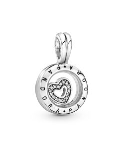 PANDORA floating locket silver dangle and petite silver heart element with clear CZ