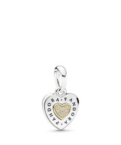 PANDORA logo heart silver dangle with 14k and clear cubic zirconia