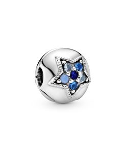 Star silver clip with Swiss blue crystal. opalescent blue crystal. sky blue crystal and royal blue crystal