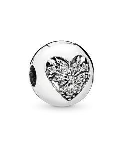 Ice crystal heart silver clip with clear cubic zirconia