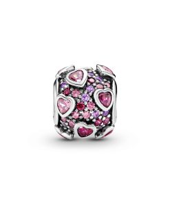 Silver charm with fancy pink. red and orchid cubic zirconia