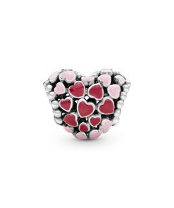 Heart silver charm with red and pink enamel