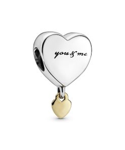 You & me heart silver charm with 14k