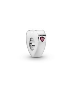 You & me heart-shaped silver spacer with red cubic zirconia