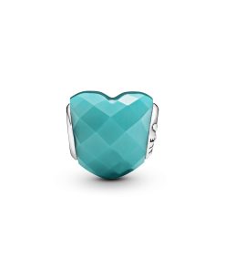 Heart silver charm with scuba blue crystal