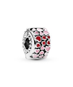 Hearts silver clip with red and pink enamel