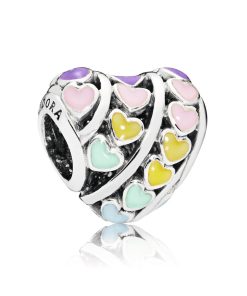 Heart silver charm with pink. purple. blue. yellow and green enamel
