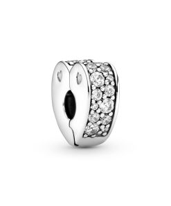 Heart silver clip with clear cubic zirconia and silicone grip