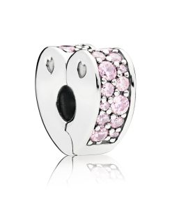 Heart silver clip with pink cubic zirconia and silicone grip