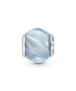Wave silver charm with aqua blue crystal