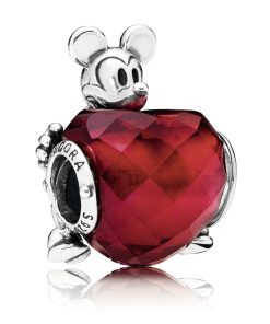 Disney Mickey silver heart charm with fuchsia rose crystal