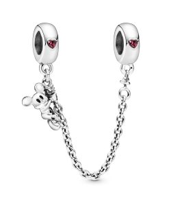 Disney Mickey silver safety chain with red cubic zirconia