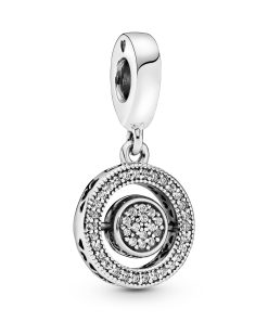 PANDORA logo silver spinning dangle with clear cubic zirconia
