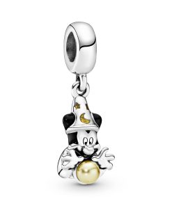 Disney Mickey sorcerer silver dangle with enamel and golden coloured lacquered artificial pearl