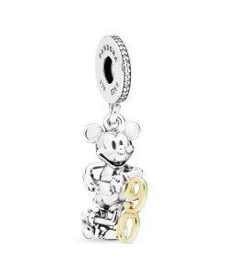 Disney Mickey 90th anniversary silver dangle with 14k and clear cubic zirconia
