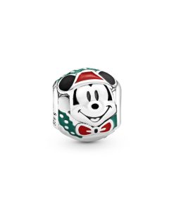 Disney Mickey Santa silver charm with green. red and black enamel