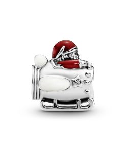 Santa in spaceship silver charm with red. silver enamel and clear cubic zirconia