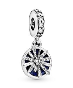 Firework silver dangle with clear cubic zirconia and blue enamel