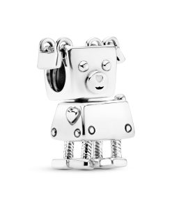 Robot dog silver charm with white enamel