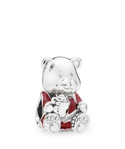 Christmas teddy bear silver charm with red and white enamel