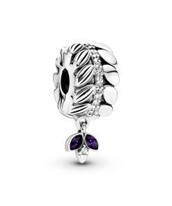 Seeds silver clip with clear cubic zirconia and purple enamel