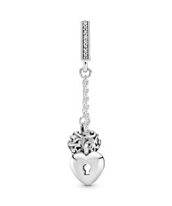 Chained hearts silver dangle with clear cubic zirconia
