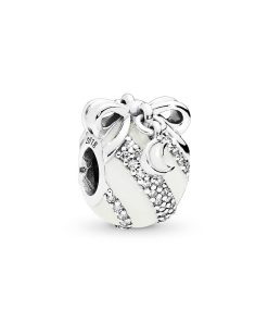 Christmas ornament silver charm with silver enamel and clear cubic zirconia