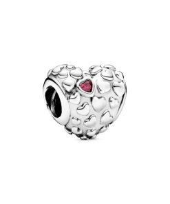 Mum silver charm with red cubic zirconia