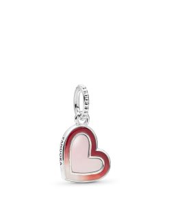 Asymmetrical heart silver dangle with shaded red and pink enamel