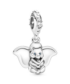 Disney Dumbo silver dangle with clear cubic zirconia and blue enamel