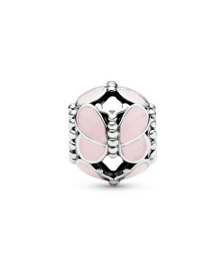 Butterfly silver charm with pink enamel