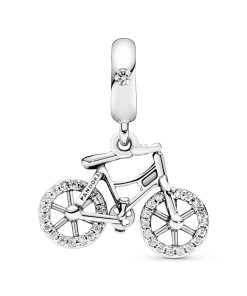 Bicycle silver dangle with clear cubic zirconia