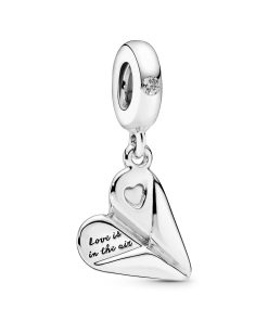 Paper plane silver dangle with clear cubic zirconia