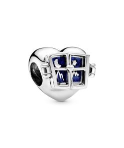 Mum heart silver charm with blue enamel