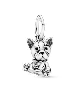 French bulldog silver dangle with black enamel
