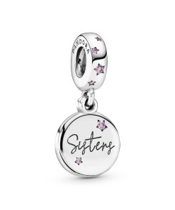 Sisters silver dangle with fancy fuchsia pink cubic zirconia
