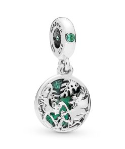 Disney Simba. Pumbaa and Timon silver dangle with royal green crystal and green enamel
