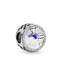 Air balloons silver charm with clear cubic zirconia. pink. purple and white enamel