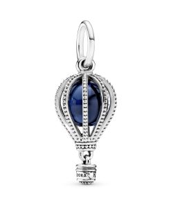 Air balloon silver dangle with encased moonlight blue crystal