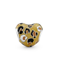 Heart silver charm with black. orange and brown enamel