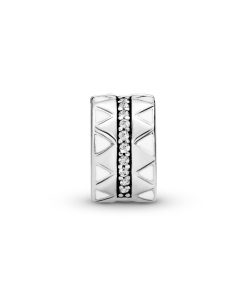 Silver clip with clear cubic zirconia and white enamel