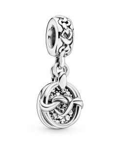 Knotted hearts silver dangle with clear cubic zirconia