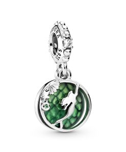 Disney Ariel sterling silver dangle with clear cubic zirconia. royal green crystal and green enamel