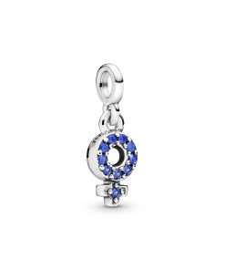Female symbol silver dangle with true blue crystal