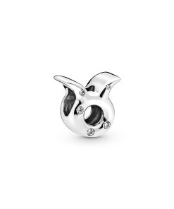 Taurus sterling silver charm with clear cubic zirconia