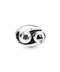 Cancer sterling silver charm with clear cubic zirconia