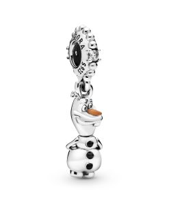 Disney Olaf sterling silver dangle with clear cubic zirconia. black and orange enamel